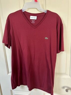 Lacoste Men's V-Neck Polo Tee in Burgundy